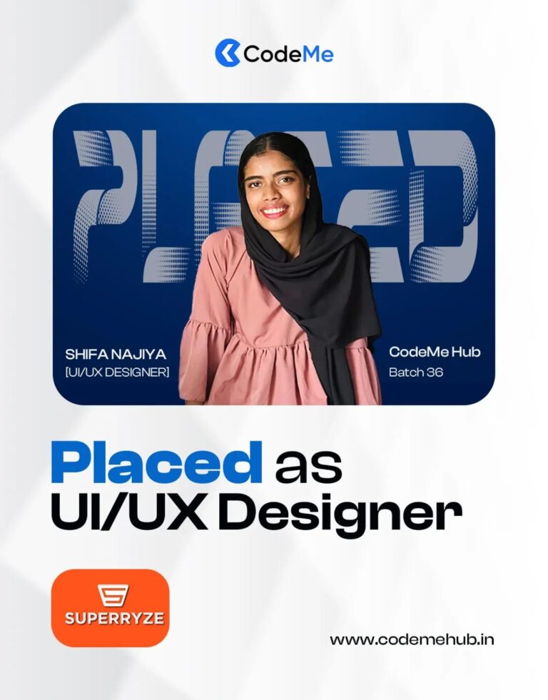 AI-integrated placement assistance at CodeMe Hub helping students secure careers in Data Science, Digital Marketing, MERN Stack, Python Full Stack, UI/UX, Flutter, AI & ML, and Business Analytics through industry-focused training and placement support.